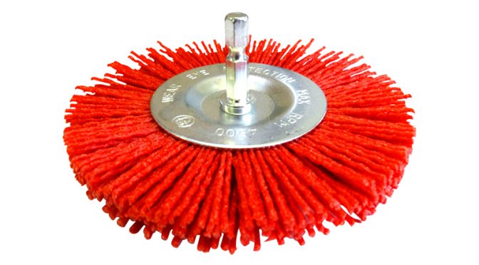 Josco 100mm Spindle-Mounted Crimped Abrasive Nylon Wheel Brush